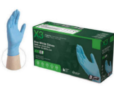Ammex X346100 Blue Nitrile Powder Free Industrial Gloves, 3 Mil